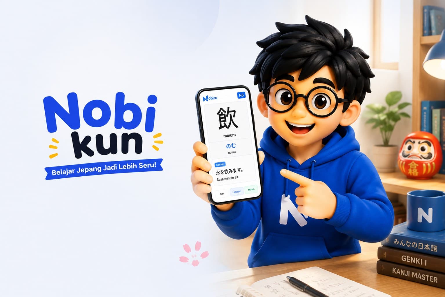 Nobi-kun belajar bahasa Jepang bareng Nobiru